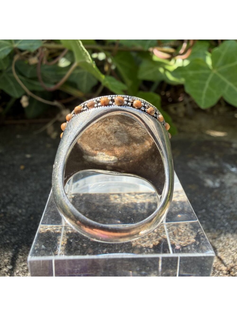 Southwestern Multi Stone Striped Inlay Ring 8 Sterling Silver MOP Jasper Boho - Picture 10 of 15